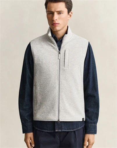 Gant - Zipped Fleece Vest - Warm Gray Melange